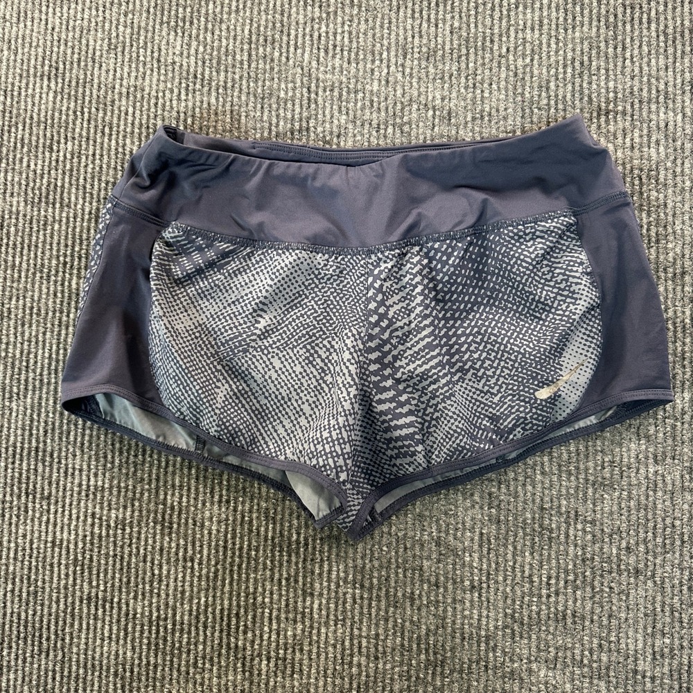 Nike Womens Dri-FIT Running Shorts Medium Grey Geometric Pattern Liner
